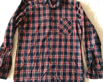 American Apparel Men's Plaid Flannel Shirt Large Size Slim Fit
