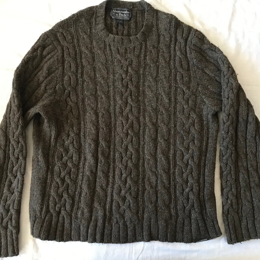 Abercrombie Fitch Men's Brown Heavy Knitted Braided Pullover