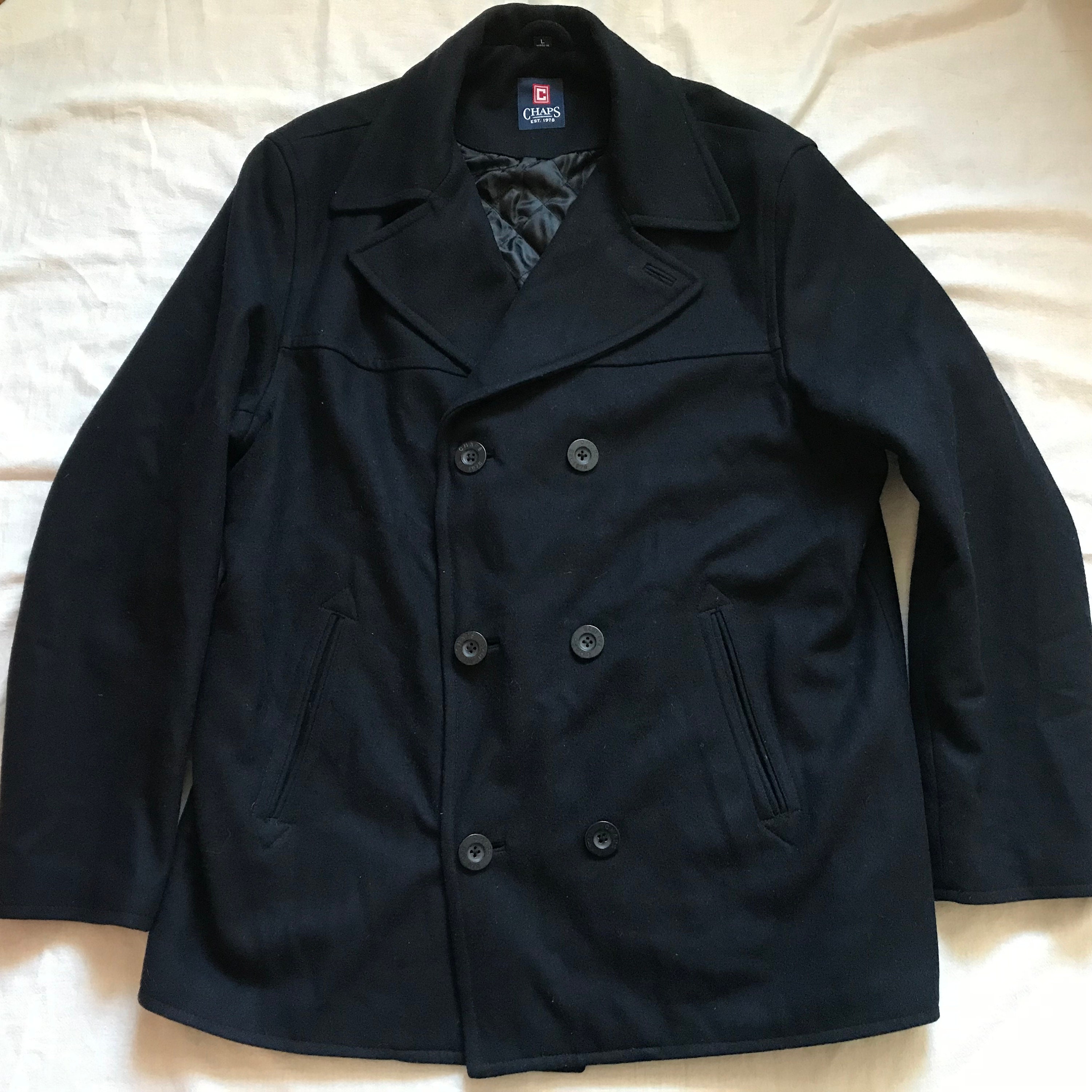 Ralph Lauren Chaps Mens Pea Coat Wool Winter Classic Navy Blue