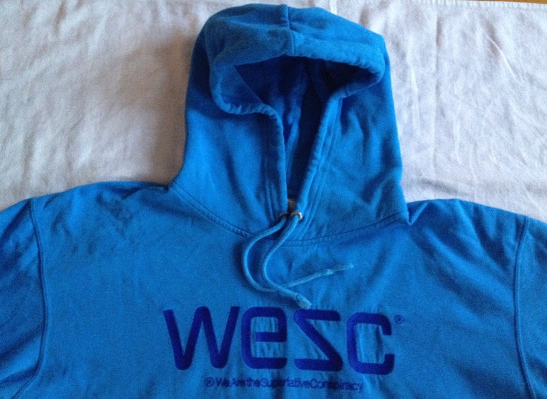 WeSC We Are The Superlative Conspiracy Sweden Classic Unisex Blue Hoodie Sweatshirt Cotton Medium Size image 3