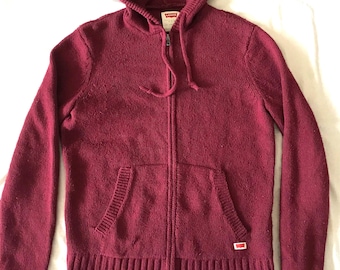 Levi's Levi Strauss Burgundy Men's Unisex Zipped Sweater Cotton Combo Hodded Small Size