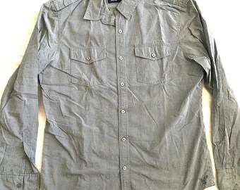 American Eagle Outfitterrs Vintage Fit Dress Shirt Men's Gray Medium Size Military Style