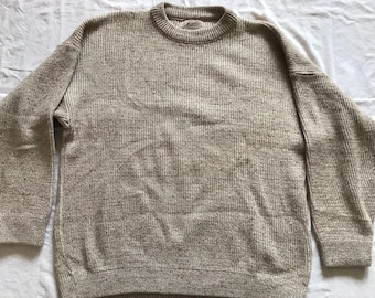 AM Indian's Made In France Pullover Sweater Jumper Beige Heavy Knit Wool Combo Size XL XLarge