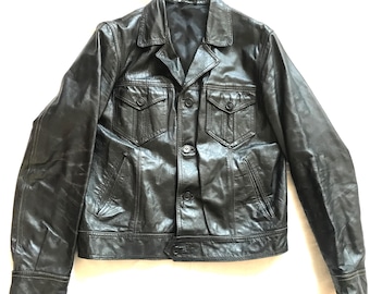 Unbranded Black Leather Men's Trucker Jacket Small to Medium Low Waist