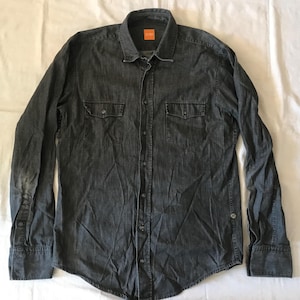 Hugo Boss Men&#39;s Orange Label Long Sleeve Denim Shirt Gray Medium EU Size *Please Read Description