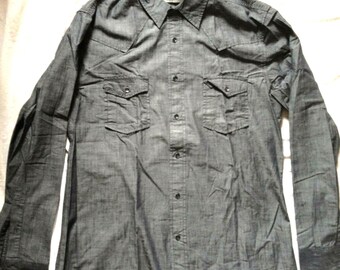 Camisa de vestir para hombre GAP, corte estilo vaquero, manga larga, gris carbón, talla grande