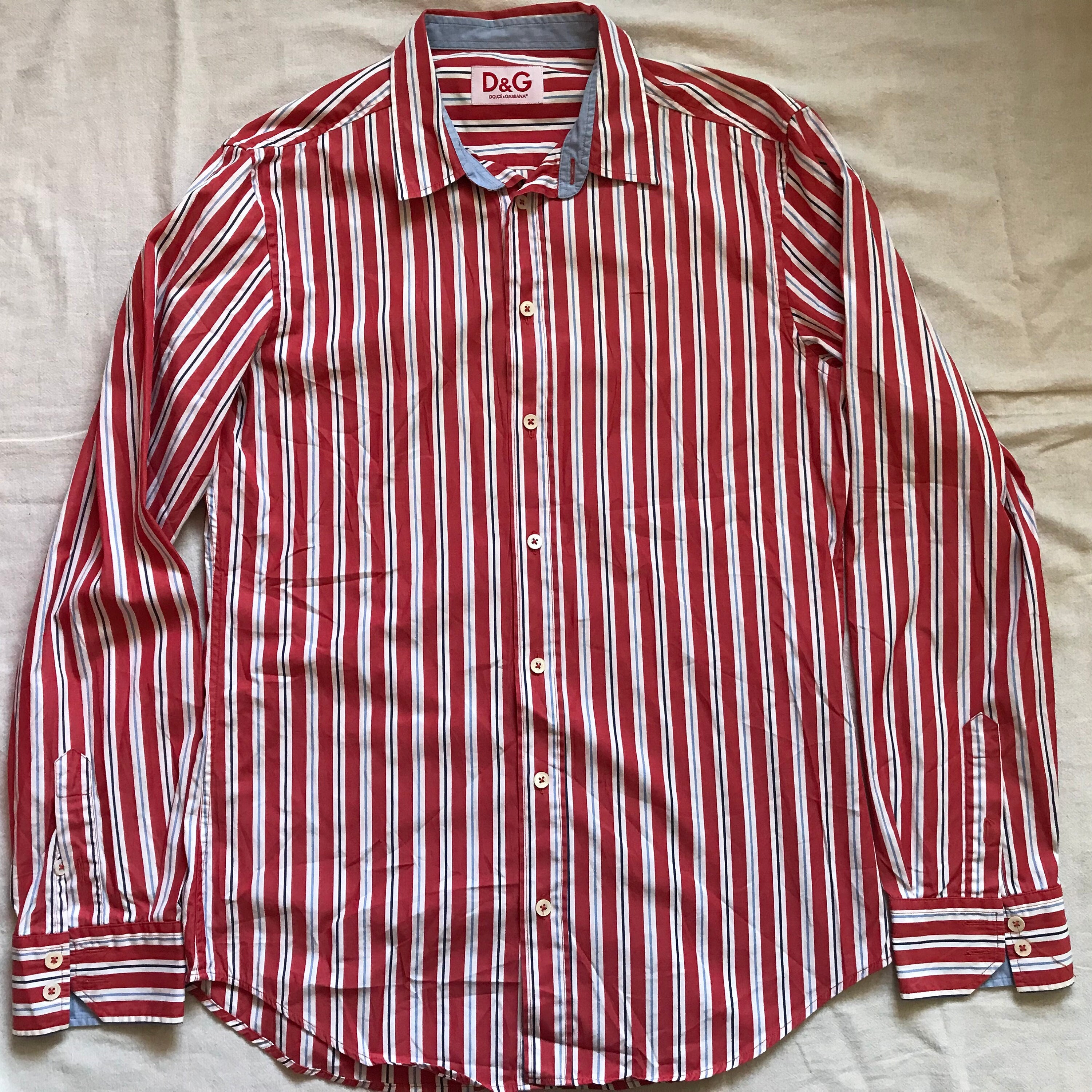 Dolce & Gabbana Men's Dress Shirt Long Sleeve Red White