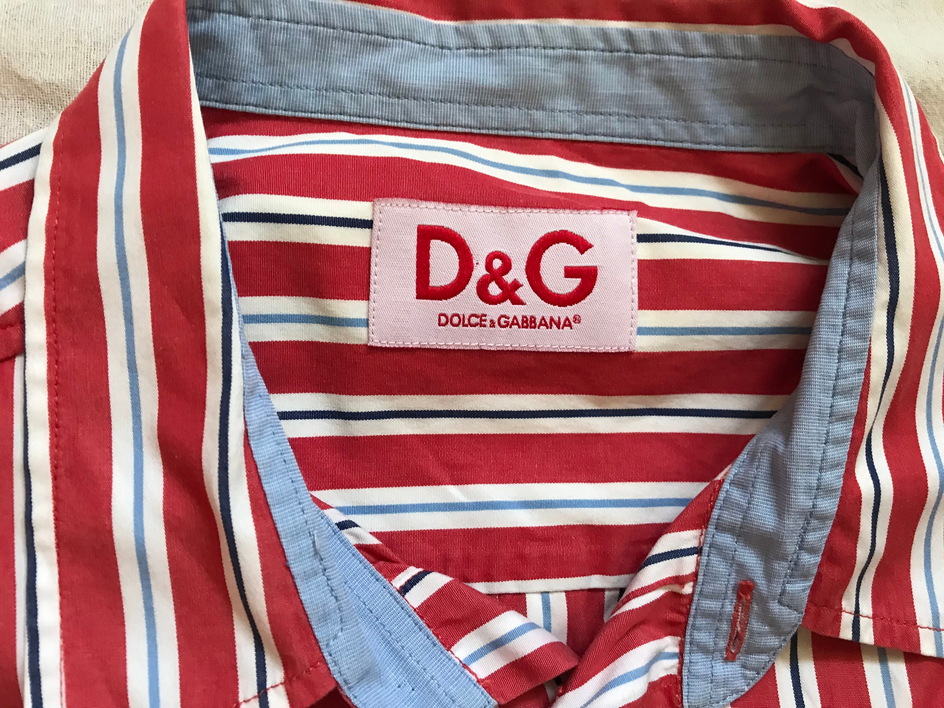 Dolce & Gabbana Men's Dress Shirt Long Sleeve Red White
