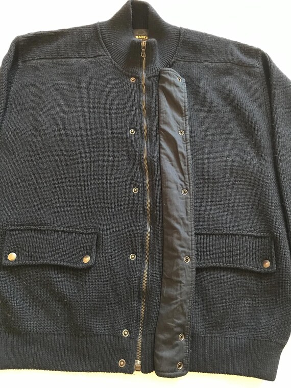 Il Granchio Made In Italy Zipped Snap Buttoned Bomber Sweater Jacket Heavy Knit Wool Combo Navy Blue Large EU View 4