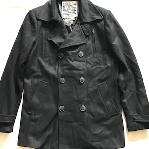 American Eagle Men&#39;s Wool Combo Winter Pea Coat Black Medium Size