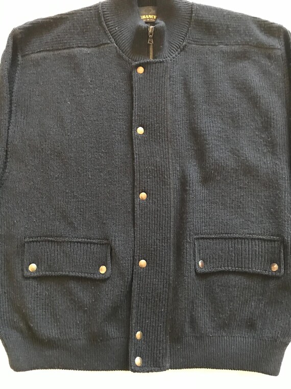 Il Granchio Made In Italy Zipped Snap Buttoned Bomber Sweater Jacket Heavy Knit Wool Combo Navy Blue Large EU View 3