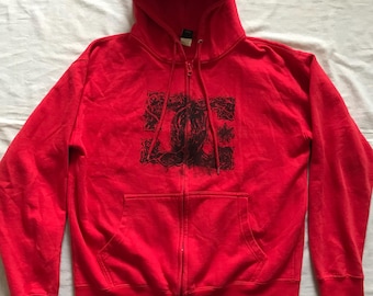 DC Shoes Classic Red Zipped Hoodie Unisex Small Size Skateboarding Surfing Gear