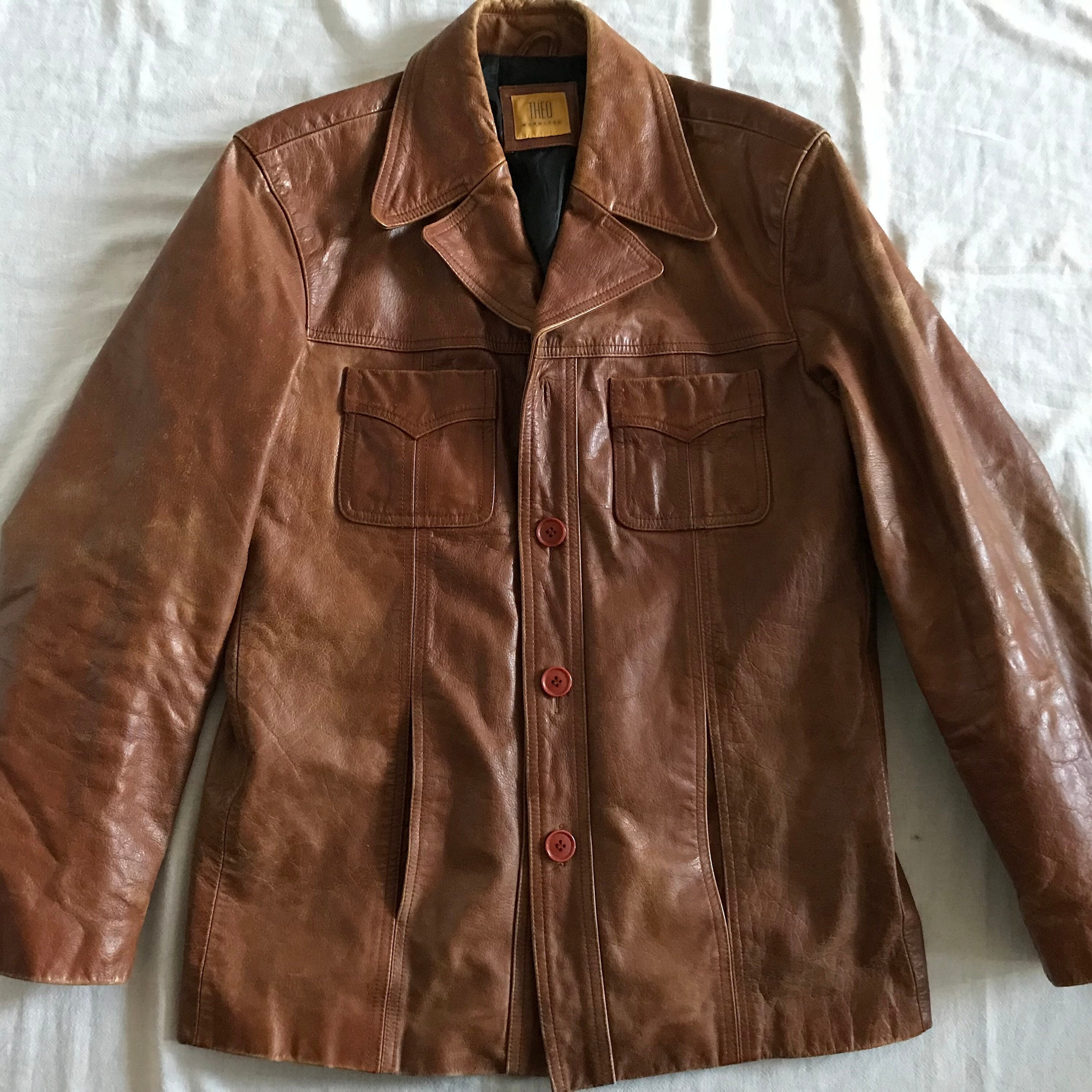 Theo Wormland Men's Leather Jacket Light Brown Medium Size