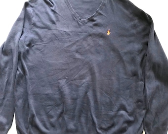 Suéter de cuello en V para hombre Polo Ralph Lauren, algodón Pima, talla 1XB, azul marino