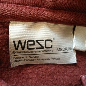 WeSC We Are The Superlative Conspiracy Sweden Classic Unisex Burgundy Hoodie Sweatshirt Cotton Medium Size image 6