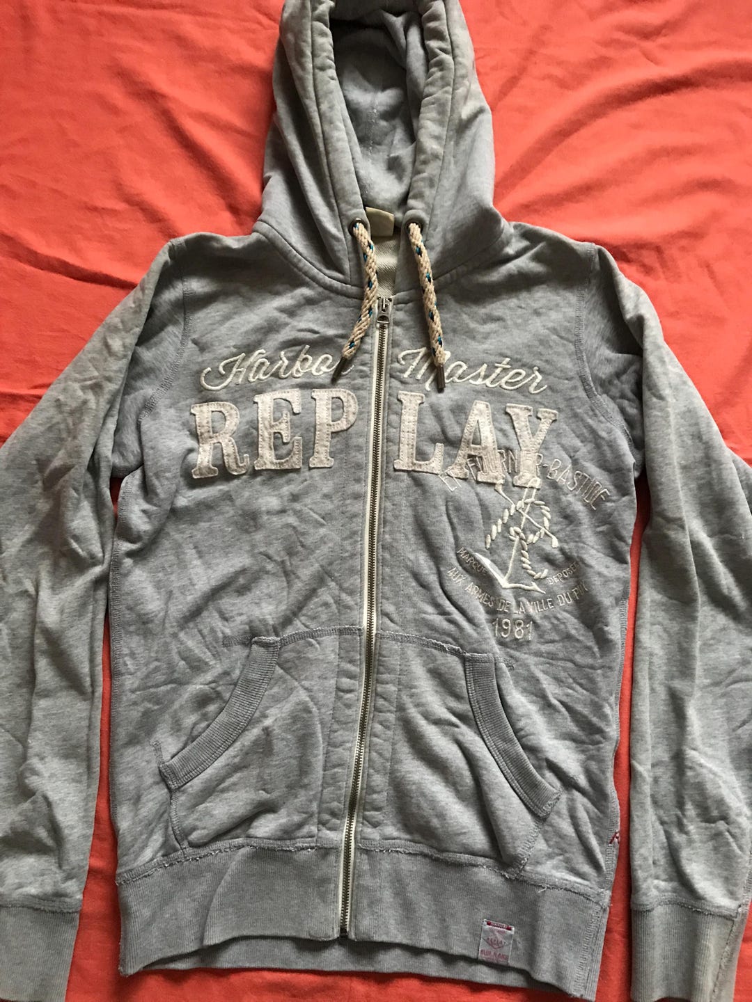 Sweat-shirt à capuche zippé Replay Jeans de taille moyenne gris