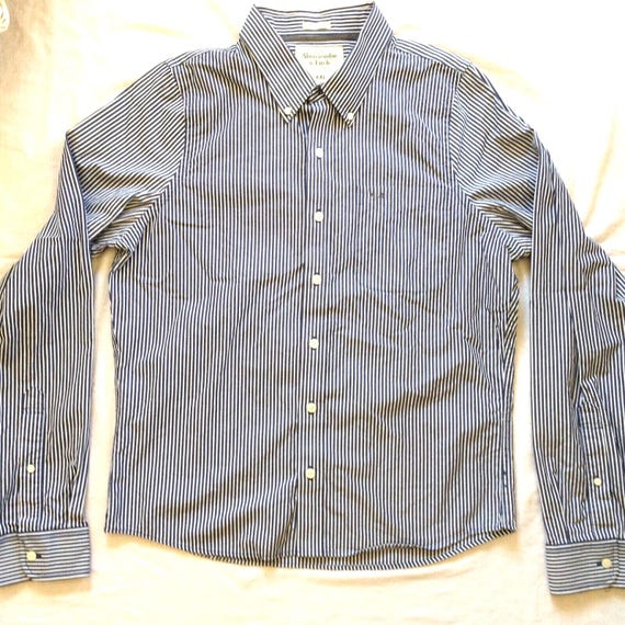 Abercrombie And Fitch Men's Long Sleeve Shirt Blue Striped XXL Slim Fit Muscle