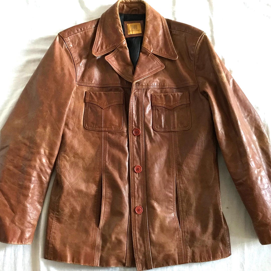 Theo Wormland Men's Leather Jacket Light Brown Medium Size 40 US