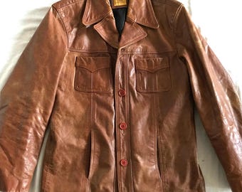 Chaqueta de cuero para hombre Theo Wormland, marrón claro, talla mediana 40 (EE. UU.)