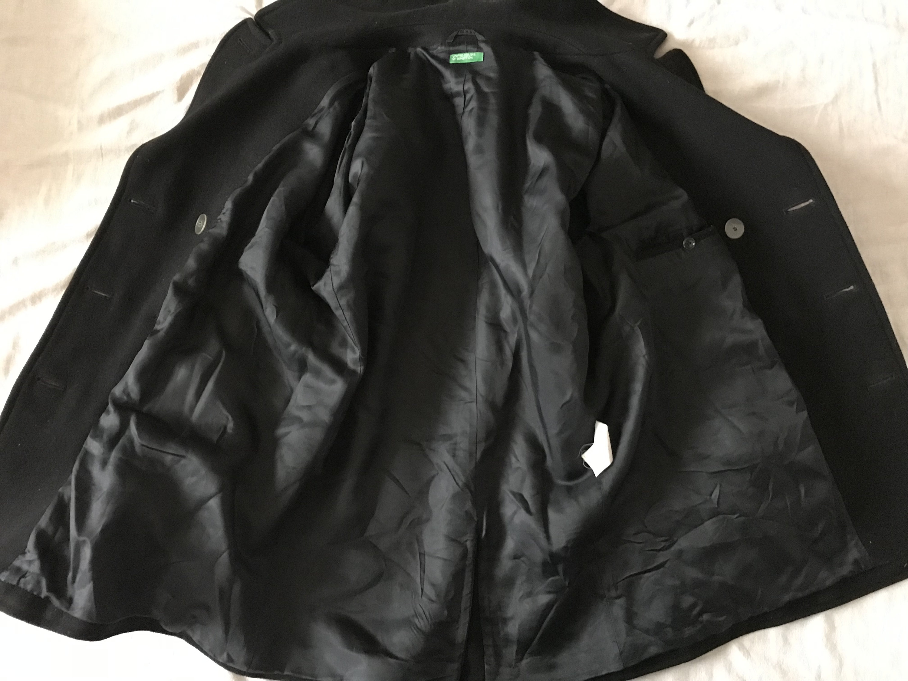 United Colors of Benetton Black Wool Pea Coat Jacket Button Front