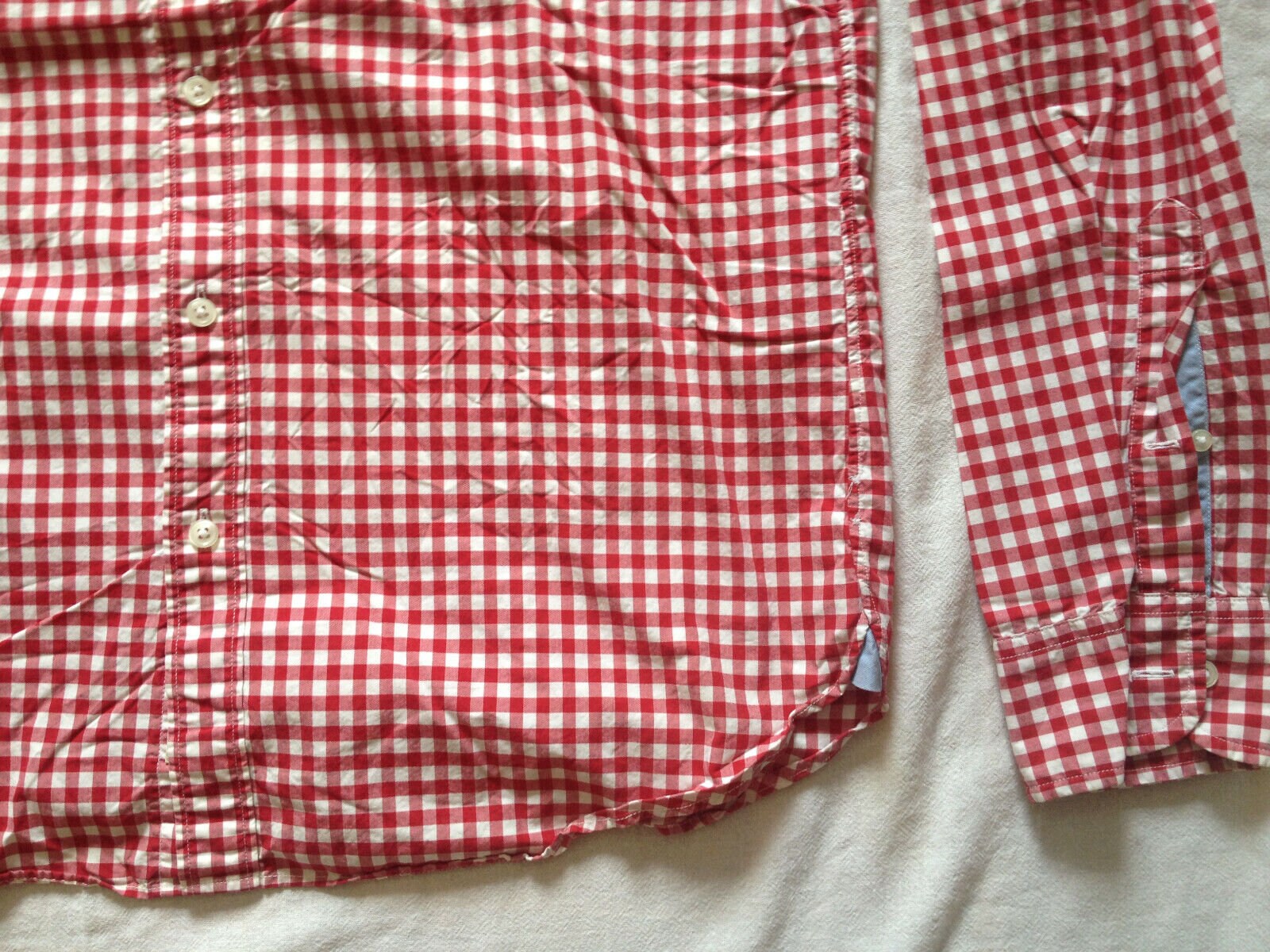 Chemise Vintage Homme J.CREW Taille XL - Carreaux Bleu Et Blanc - Coton - Manches Longues - Occasion Très Bon État