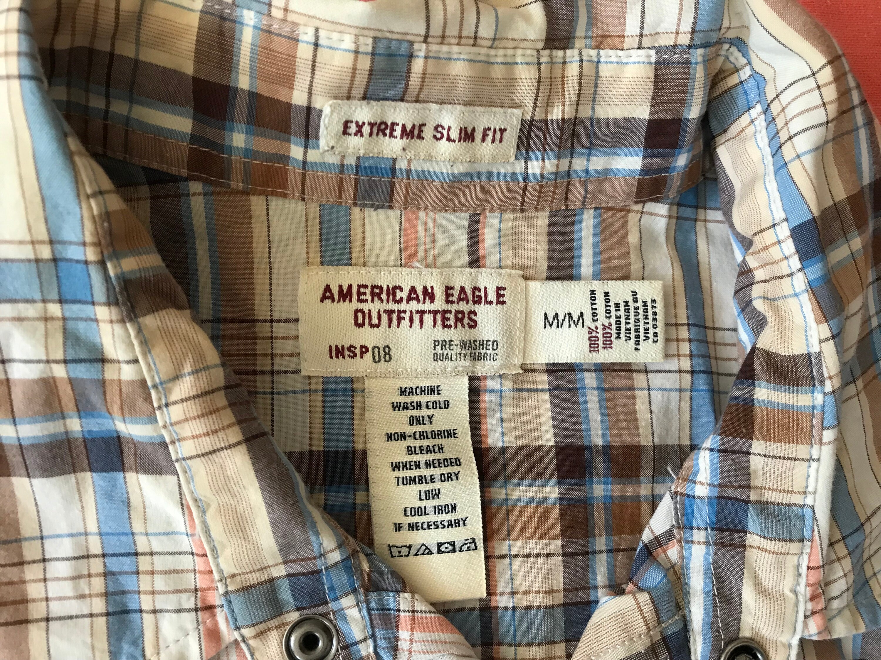 American Eagle Western Plaid Men's Shirt Snap Buttons Size Medium Extreme Slim  Fit US - Etsy Hong Kong