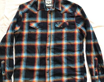 Camisa vaquera de manga larga para hombre de franela ligera Wrangler con botones a presión, talla mediana - *Lea atentamente
