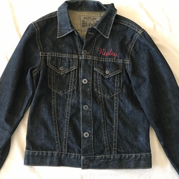 Replay Motorcycle Trucker Dark Blue Denim Jacket Men