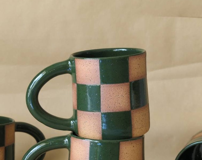 Handmade Ceramic Coffee Mug, Checker Mug , Green Mugs, Handmade Pottery Etsy