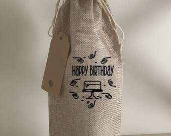 Happy Birthday Burlap Wine Bag: Reusable Gift Bag