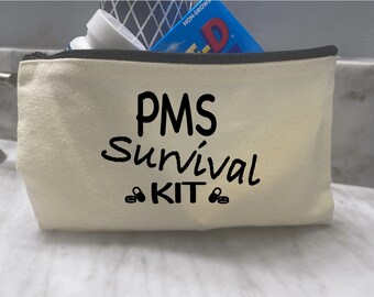 PMS survival kit travel toiletry bag, pms survival kit, funny toiletry bag, feminine travel bag, funny cosmetic bag, feminine hygiene bag