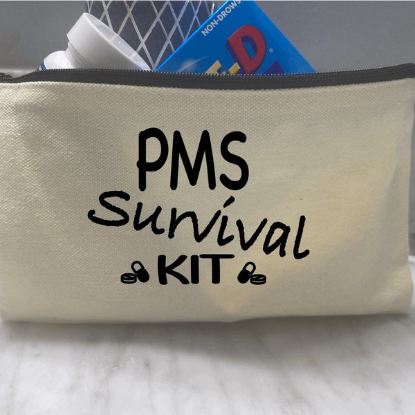 PMS survival kit travel toiletry bag, pms survival kit, funny toiletry bag, feminine travel bag, funny cosmetic bag, feminine hygiene bag