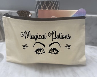 Magic potions travel cosmetic bag, makeup bag, lightweight canvas zippered pouch, off white makeup bag, cute travel pouch, toiletry bag