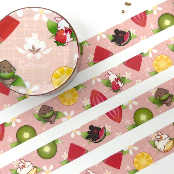 Süßes Obst Hase Washitape, Kawaii Häschen Klebeband mit Früchten, Kaninchen Masking tape 15mm