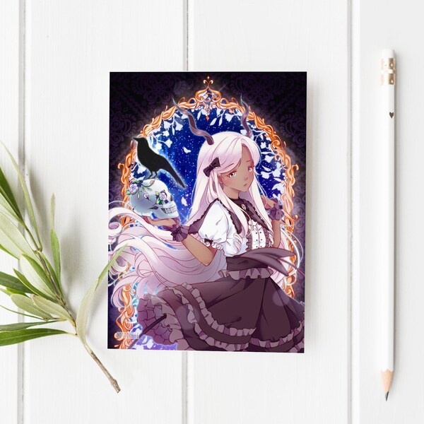 Anime Postkarte DIN A6, Manga gothic Lolita, Dämonen Mädchen Karte