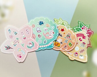 Kawaii Stickersheet Set, 4 Jahreszeiten Stickerbogen Spar Set, Frühling Sommer Herbst Winter Aufkleber Pack