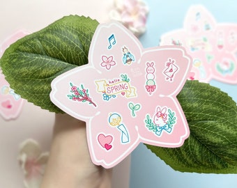 Kawaii Spring Stickersheet, Frühling Stickerbogen, Kirschblüten Aufkleber, Sakura Sticker Pack Set