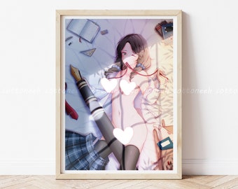 Sexy Anime Postkarte, NSFW Poster, Manga Kunstdruck Thema Uniform