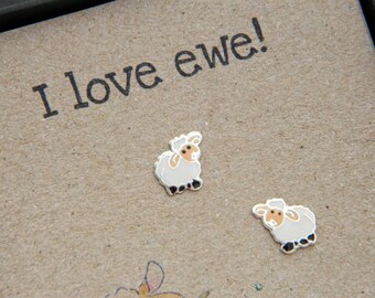 I love ewe! - sterling silver studs - sterling silver earrings - sheep earrings