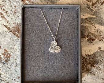 Hand Cut Sterling Silver Heart Pendant - on Silver Chain