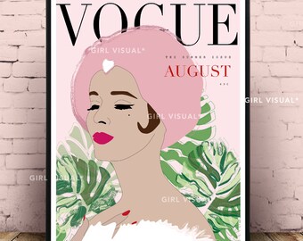 Vintage Vogue Print Poster Pink Fashion Wall Decor Illustration Cover Art