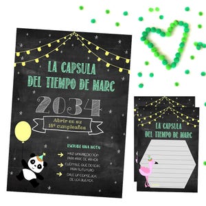 Poster und Karten für Zeitkapsel, Pandabär- und Pelikan-Dekoration, erster Geburtstag. pdf