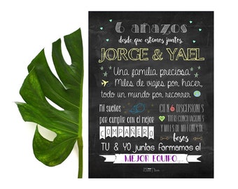 Lámina de regalo aniversario pareja, Regalo novios, Regalo aniversario boda, Lámina efecto pizarra, Regalo personalizado, Nuestra historia