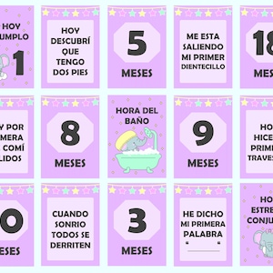 Cartões de aniversário para bebês, para fotos importantes do seu bebê. Cartões de bebê, marcos de bebê. Cartões de bebê para impressão, cor lilás.