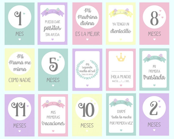 Tarjetas de cumple mes para bebes, Fotos momentos importantes bebe, Hitos  recien nacido, Baby Cards imprimibles, Regalo bebe, Colores pastel -   México