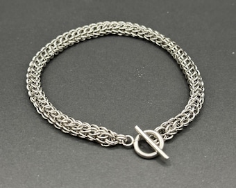 Small Persian 6-in-1 Chainmaille Bracelet – Stainless Steel – Handmade Fantasy Jewelry – Slim Intricate Weave