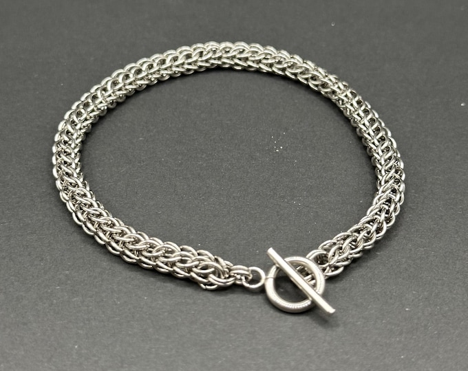 Small Persian 6-in-1 Chainmaille Bracelet – Stainless Steel – Handmade Fantasy Jewelry – Slim Intricate Weave