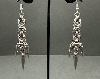 Byzantine Chainmaille Earrings - Stainless Steel - Handmade Fantasy Jewelry - Choose Your Length