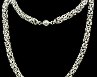 Stainless Steel Double Byzantine Chainmaille Necklace: Fantasy Unisex Jewelry