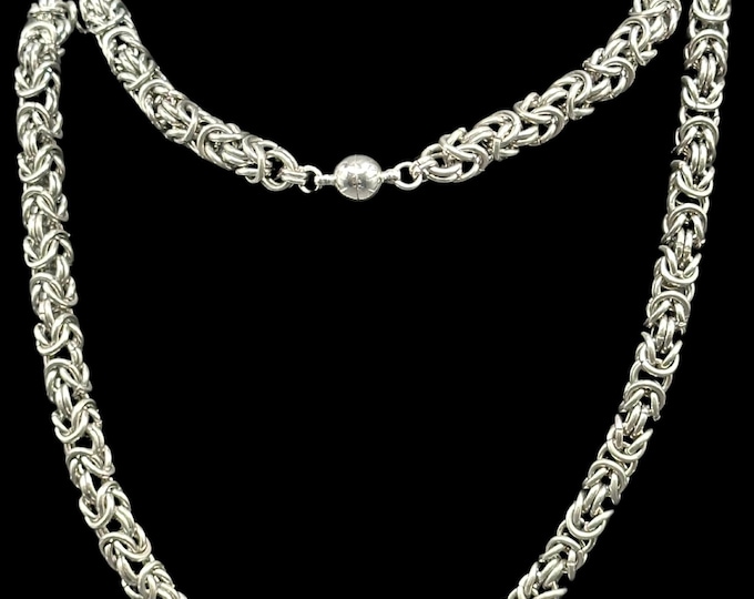 Stainless Steel Double Byzantine Chainmaille Necklace: Fantasy Unisex Jewelry